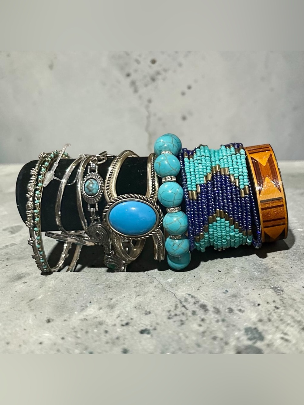 Boho Turquoise Silver Bracelet Stack Southwestern Beaded Cuff Bangle LayeringSet